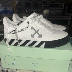Off-White White and Black Striped Sneakers
